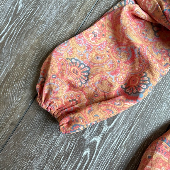 Boemo Boho Paisley Maxi Dress Smocked Waist Tassel Tie Tiered Ruffle Long Sleeve - Picture 4 of 4